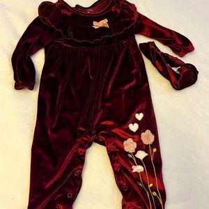 12 month girls velvet one piece Outfit with headband